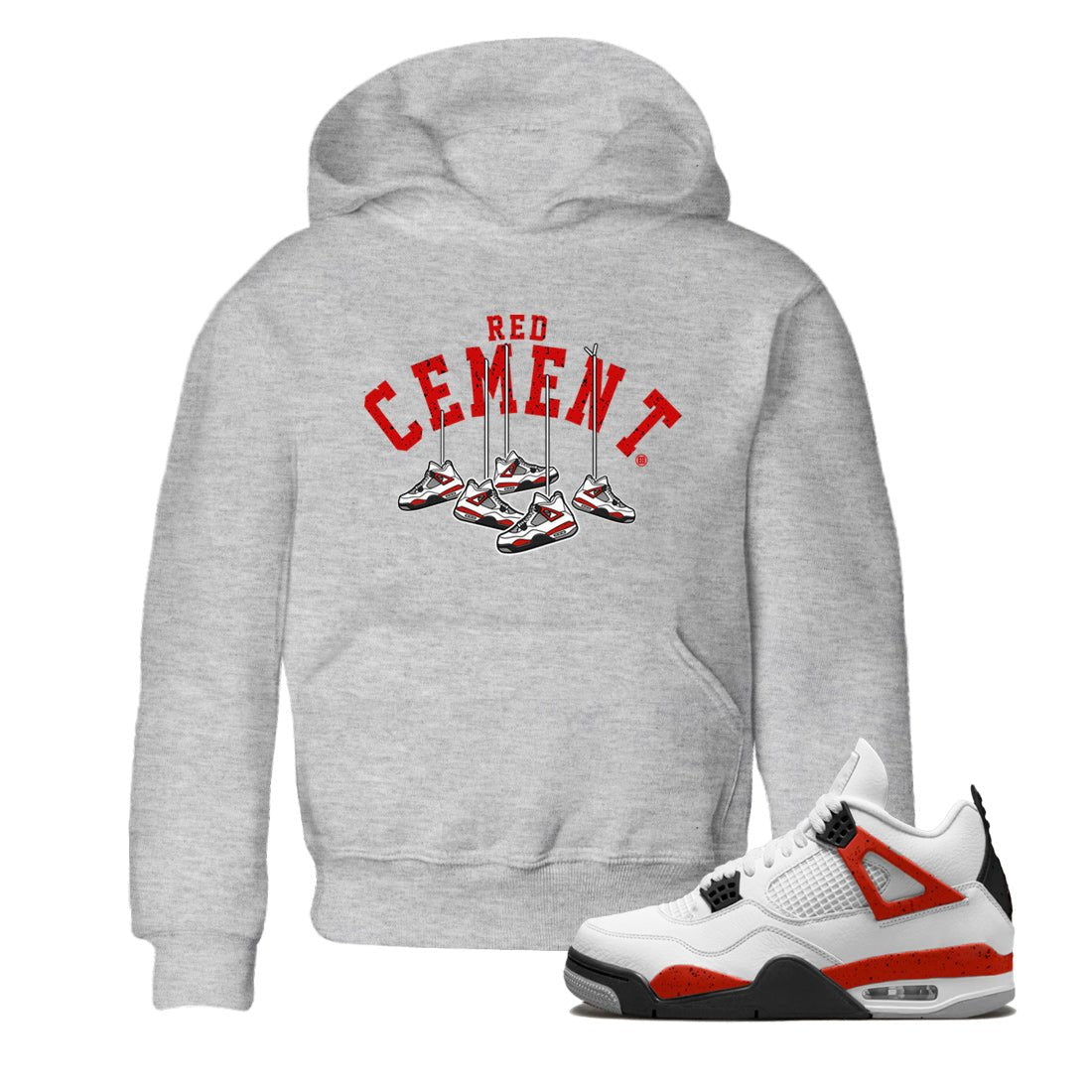Air Jordan 4 Red Cement Sneaker Match Tees Cherry Hanging Sneakers Sneaker Tees Air Jordan 4 Red Cement Sneaker Release Tees Kids Shirts Heather Grey 1