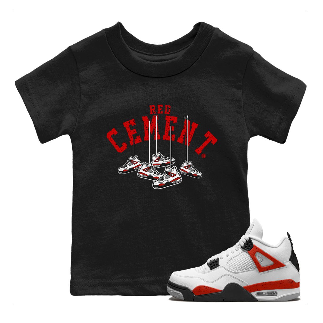 Air Jordan 4 Red Cement Sneaker Match Tees Cherry Hanging Sneakers Sneaker Tees Air Jordan 4 Red Cement Sneaker Release Tees Kids Shirts Black 1