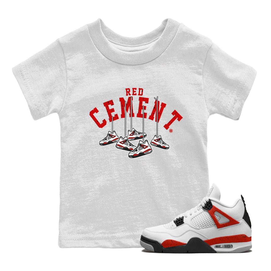 Air Jordan 4 Red Cement Sneaker Match Tees Cherry Hanging Sneakers Sneaker Tees Air Jordan 4 Red Cement Sneaker Release Tees Kids Shirts White 1