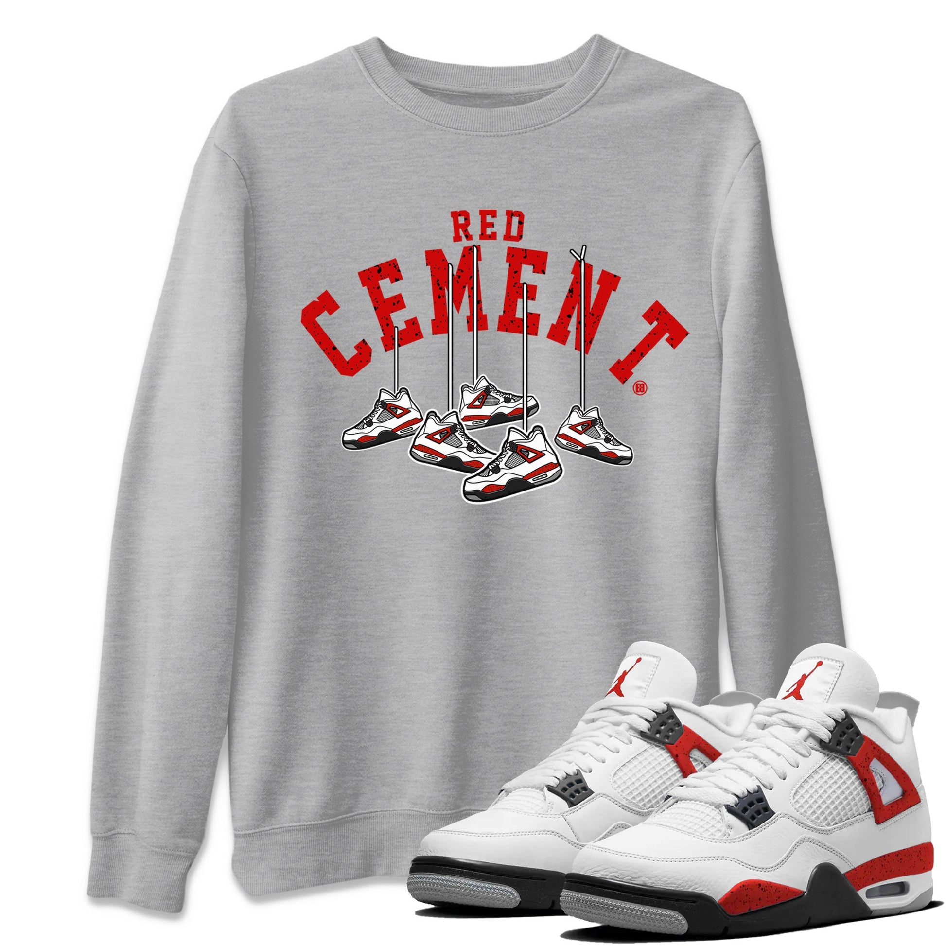 Air Jordan 4 Red Cement Sneaker Match Tees Cherry Hanging Sneakers Sneaker Tees Air Jordan 4 Red Cement Sneaker Release Tees Unisex Shirts Heather Grey 1