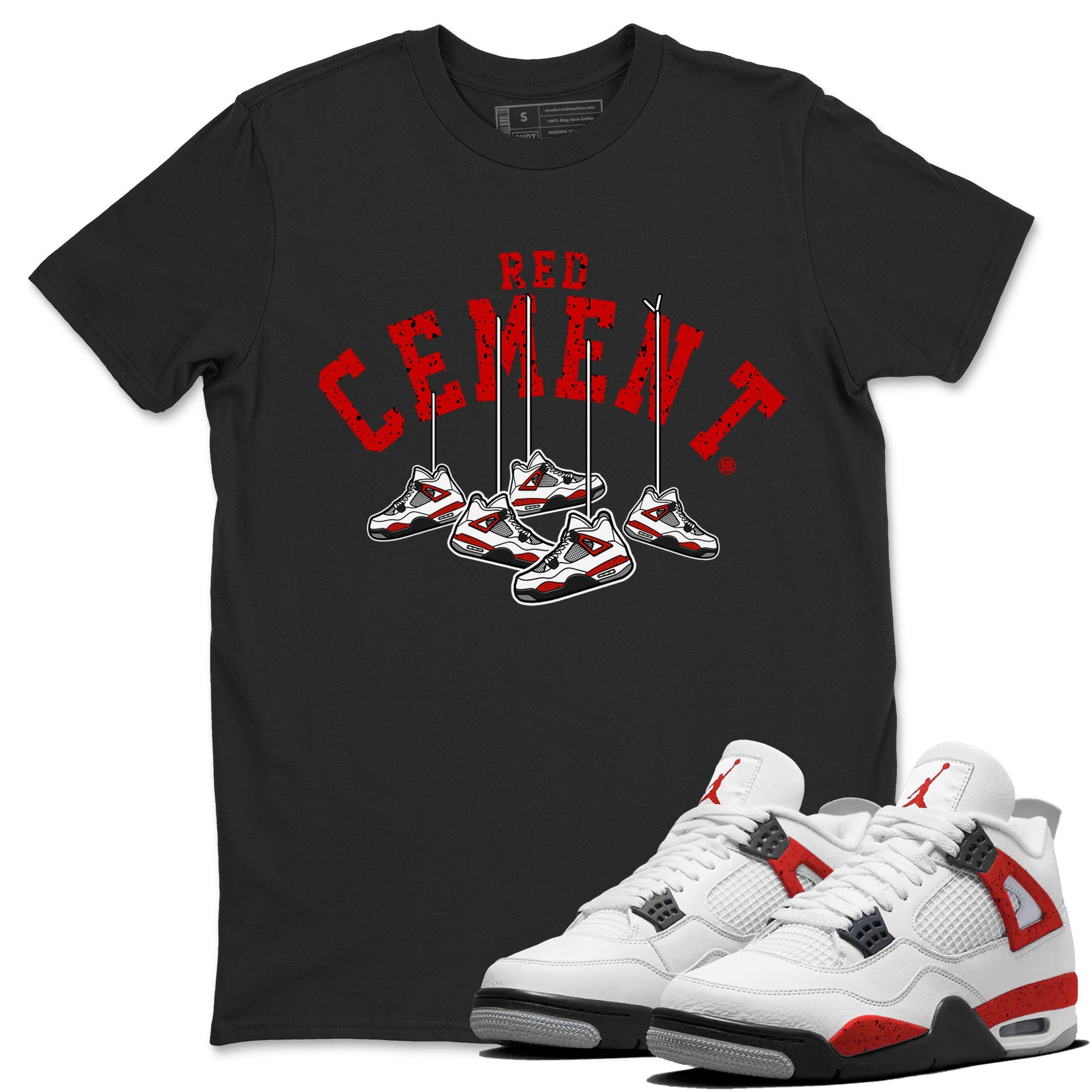 Air Jordan 4 Red Cement Sneaker Match Tees Cherry Hanging Sneakers Sneaker Tees Air Jordan 4 Red Cement Sneaker Release Tees Unisex Shirts Black 1