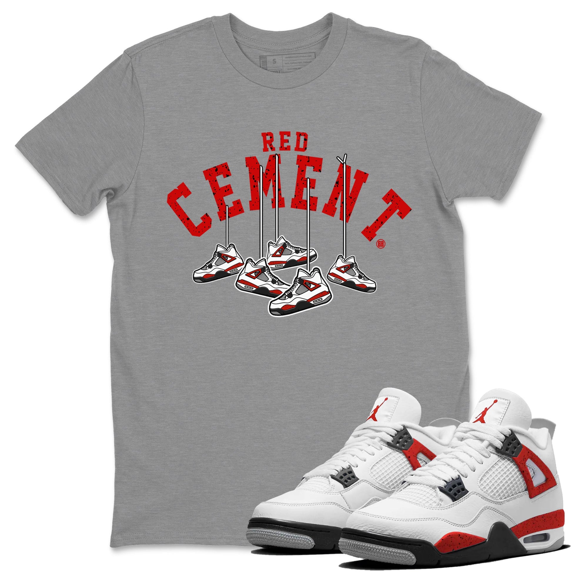Air Jordan 4 Red Cement Sneaker Match Tees Cherry Hanging Sneakers Sneaker Tees Air Jordan 4 Red Cement Sneaker Release Tees Unisex Shirts Heather Grey 1