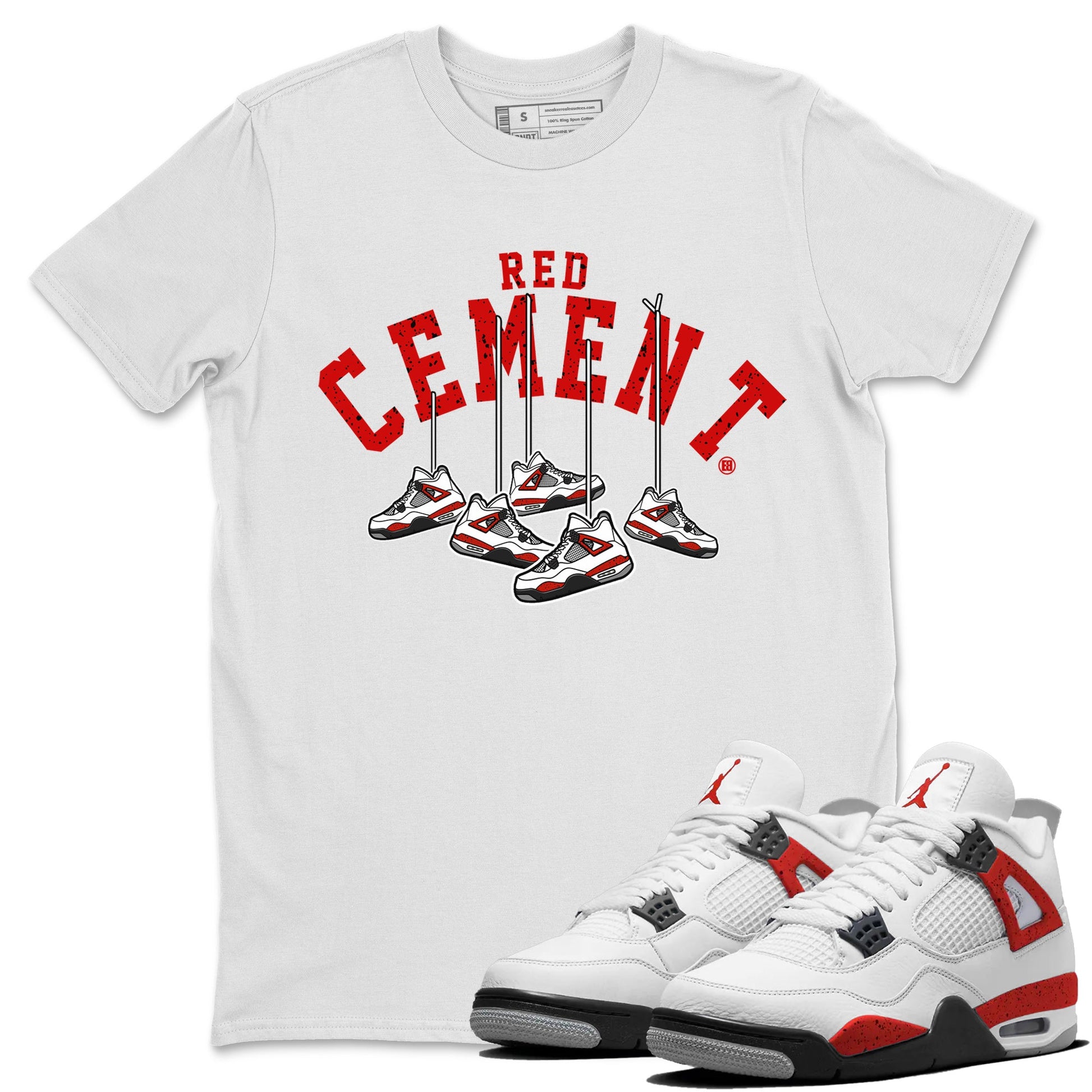 Air Jordan 4 Red Cement Sneaker Match Tees Cherry Hanging Sneakers Sneaker Tees Air Jordan 4 Red Cement Sneaker Release Tees Unisex Shirts White 1