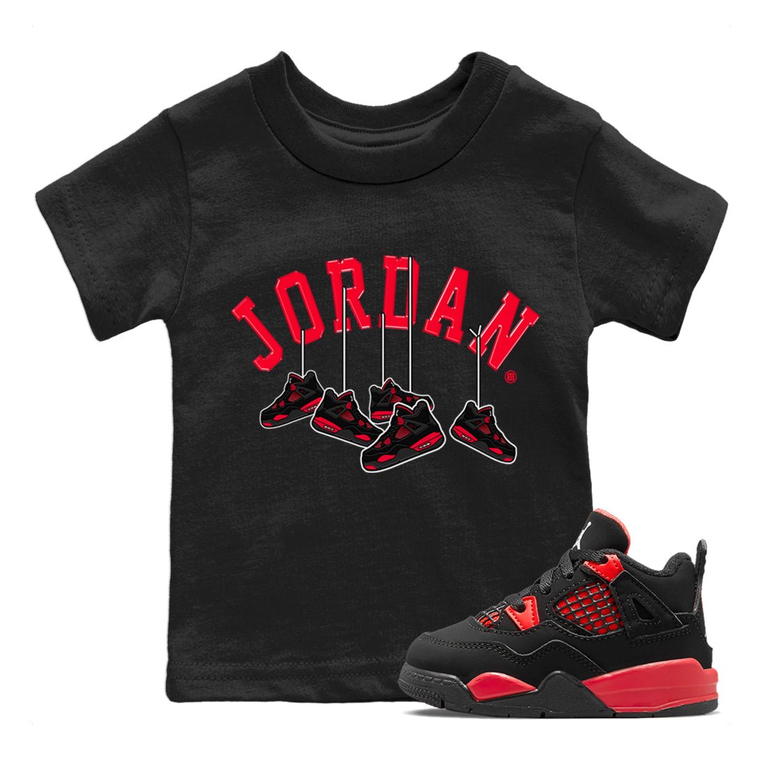 Jordan 4 Red Thunder Sneaker Match Tees Hanging Sneakers Sneaker Tees Jordan 4 Red Thunder Sneaker Release Tees Kids Shirts