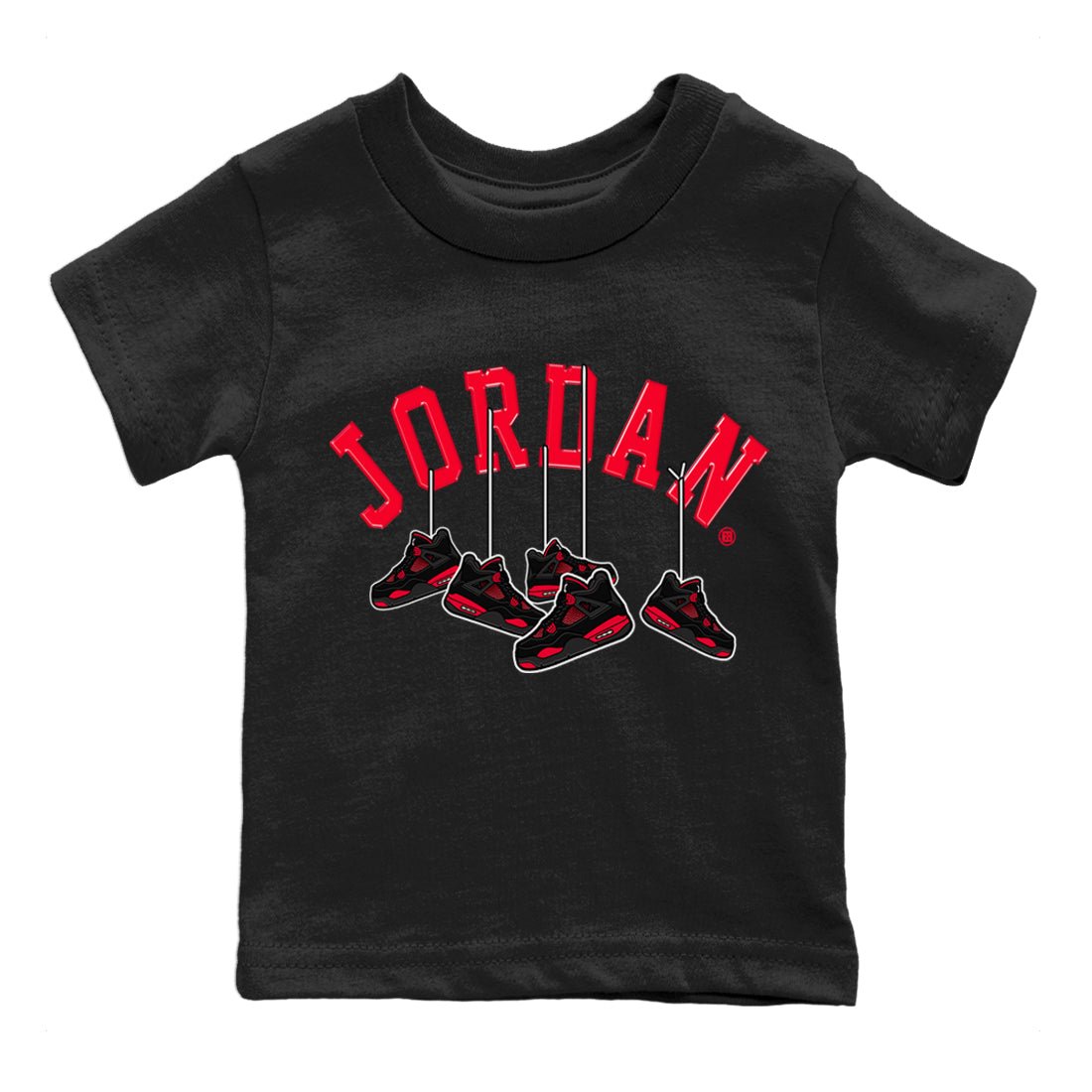Jordan 4 Red Thunder Sneaker Match Tees Hanging Sneakers Sneaker Tees Jordan 4 Red Thunder Sneaker Release Tees Kids Shirts