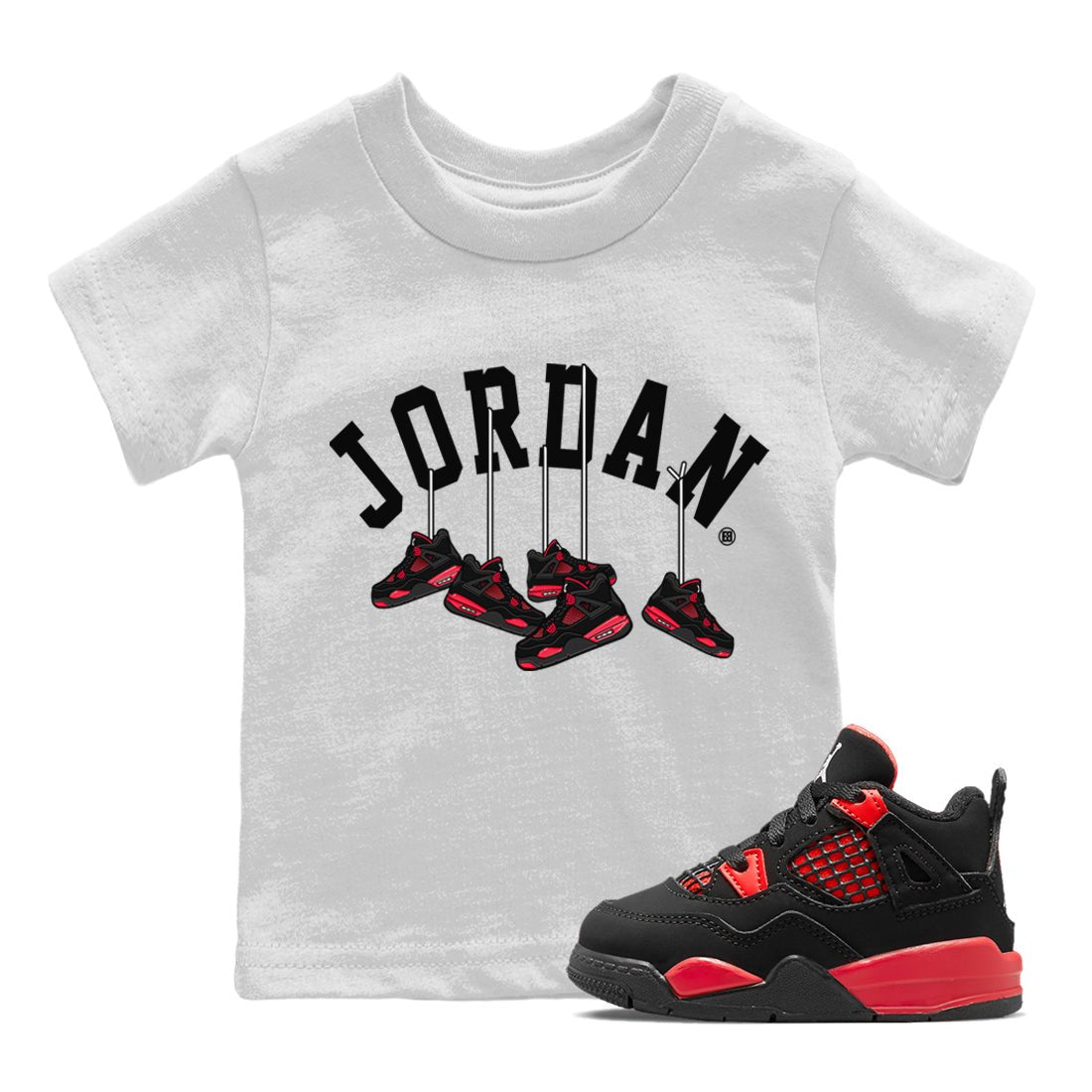 Jordan 4 Red Thunder Sneaker Match Tees Hanging Sneakers Sneaker Tees Jordan 4 Red Thunder Sneaker Release Tees Kids Shirts