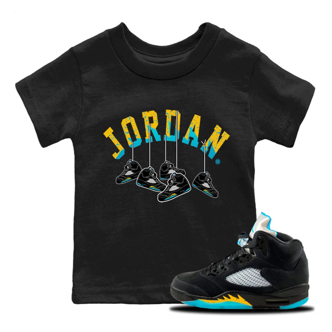 Jordan 5 Aqua Sneaker Match Tees Hanging Sneakers Sneaker Tees Jordan 5 Aqua Sneaker Release Tees Kids Shirts