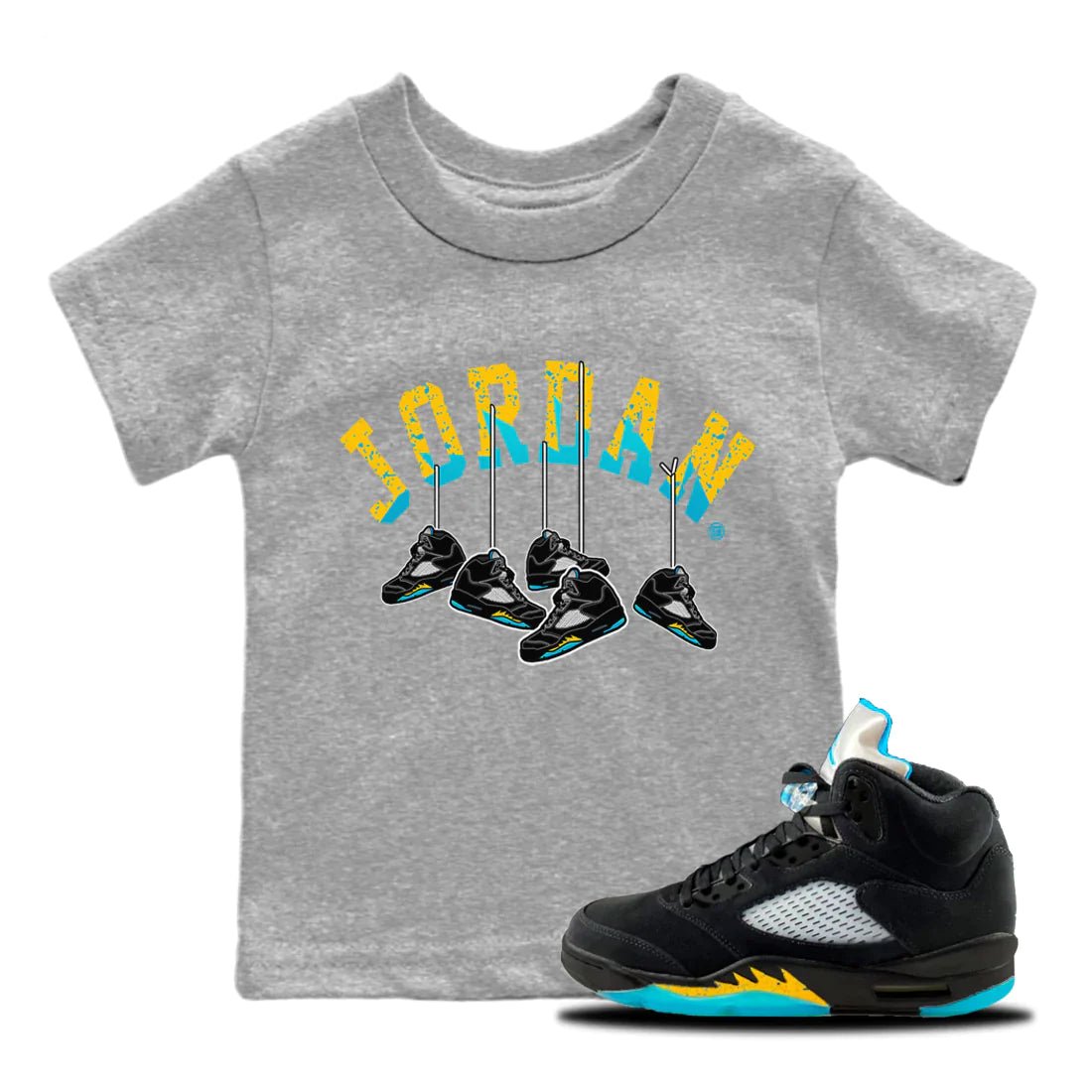 Jordan 5 Aqua Sneaker Match Tees Hanging Sneakers Sneaker Tees Jordan 5 Aqua Sneaker Release Tees Kids Shirts