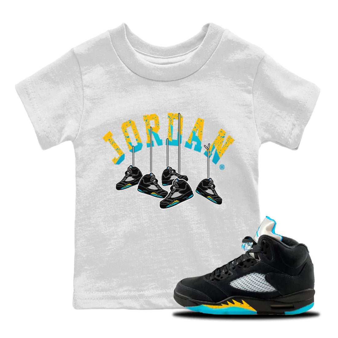 Jordan 5 Aqua Sneaker Match Tees Hanging Sneakers Sneaker Tees Jordan 5 Aqua Sneaker Release Tees Kids Shirts