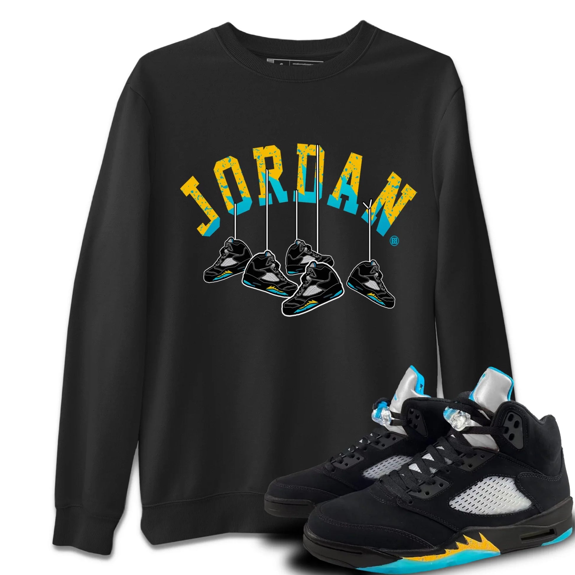 Jordan 5 Aqua Sneaker Match Tees Hanging Sneakers Sneaker Tees Jordan 5 Aqua Sneaker Release Tees Unisex Shirts