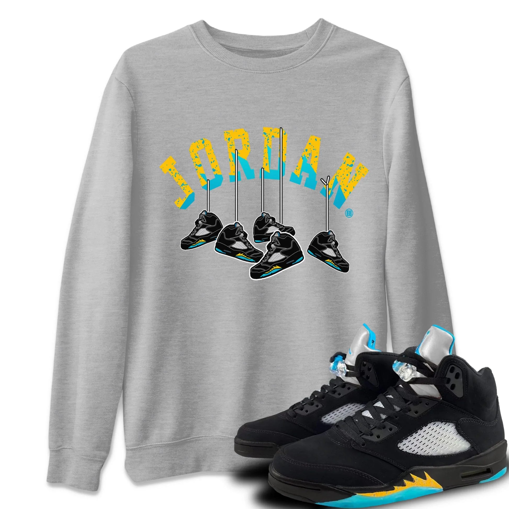 Jordan 5 Aqua Sneaker Match Tees Hanging Sneakers Sneaker Tees Jordan 5 Aqua Sneaker Release Tees Unisex Shirts