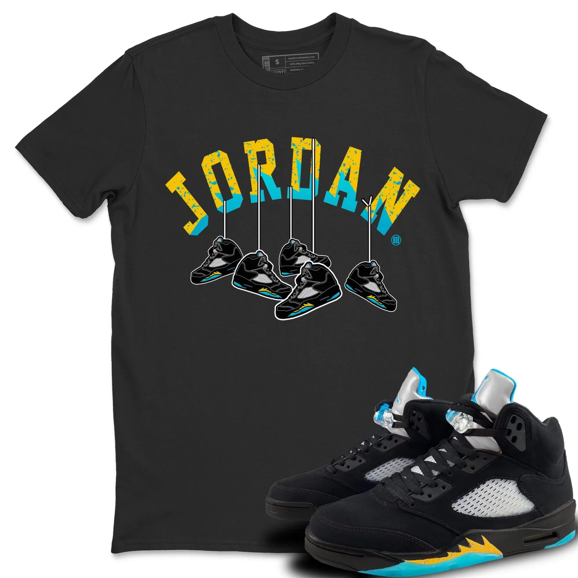 Jordan 5 Aqua Sneaker Match Tees Hanging Sneakers Sneaker Tees Jordan 5 Aqua Sneaker Release Tees Unisex Shirts