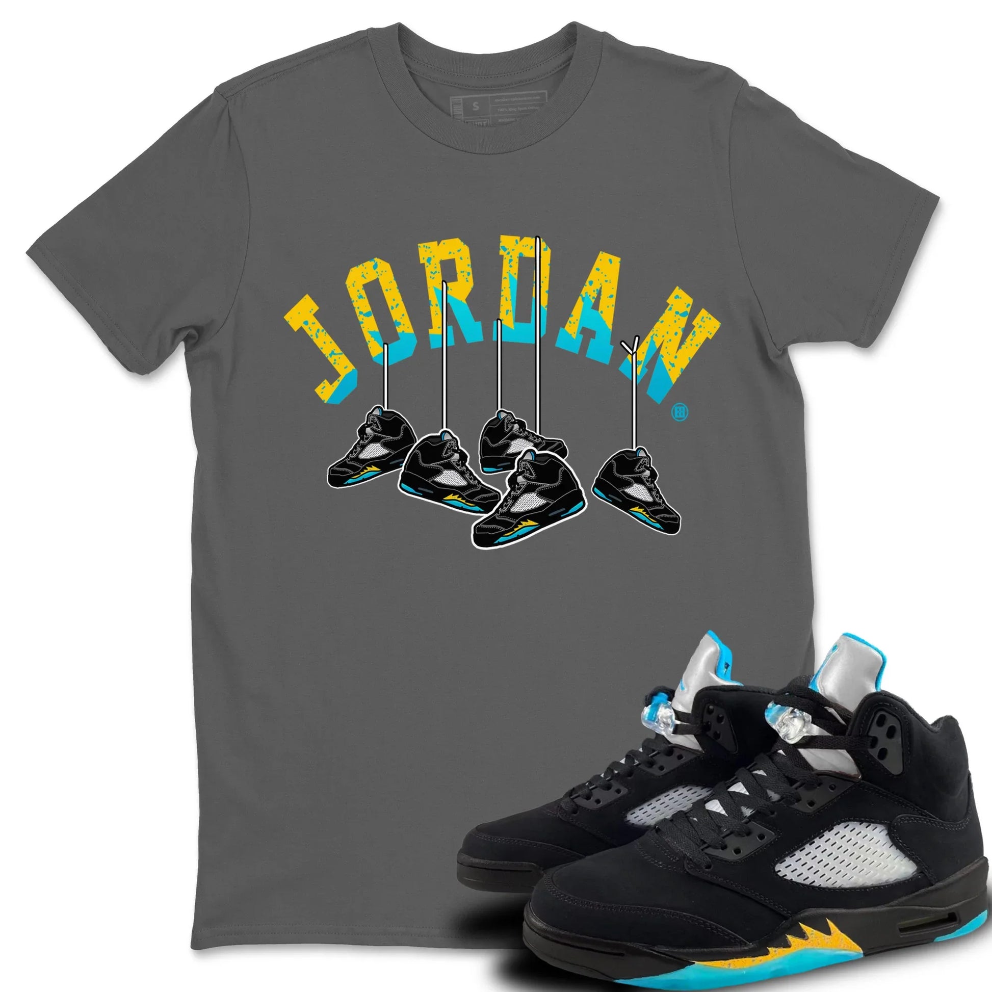 Jordan 5 Aqua Sneaker Match Tees Hanging Sneakers Sneaker Tees Jordan 5 Aqua Sneaker Release Tees Unisex Shirts
