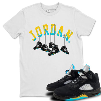 Jordan 5 Aqua Sneaker Match Tees Hanging Sneakers Sneaker Tees Jordan 5 Aqua Sneaker Release Tees Unisex Shirts