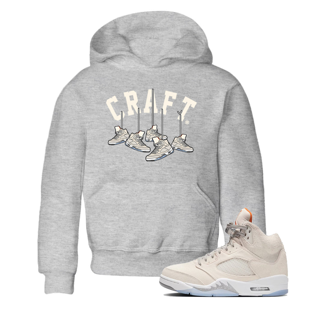 Air Jordan 5 Craft Sneaker Match Tees Hanging Sneakers Sneaker Tees 5s Craft Shirt Kids Shirts Heather Grey 1