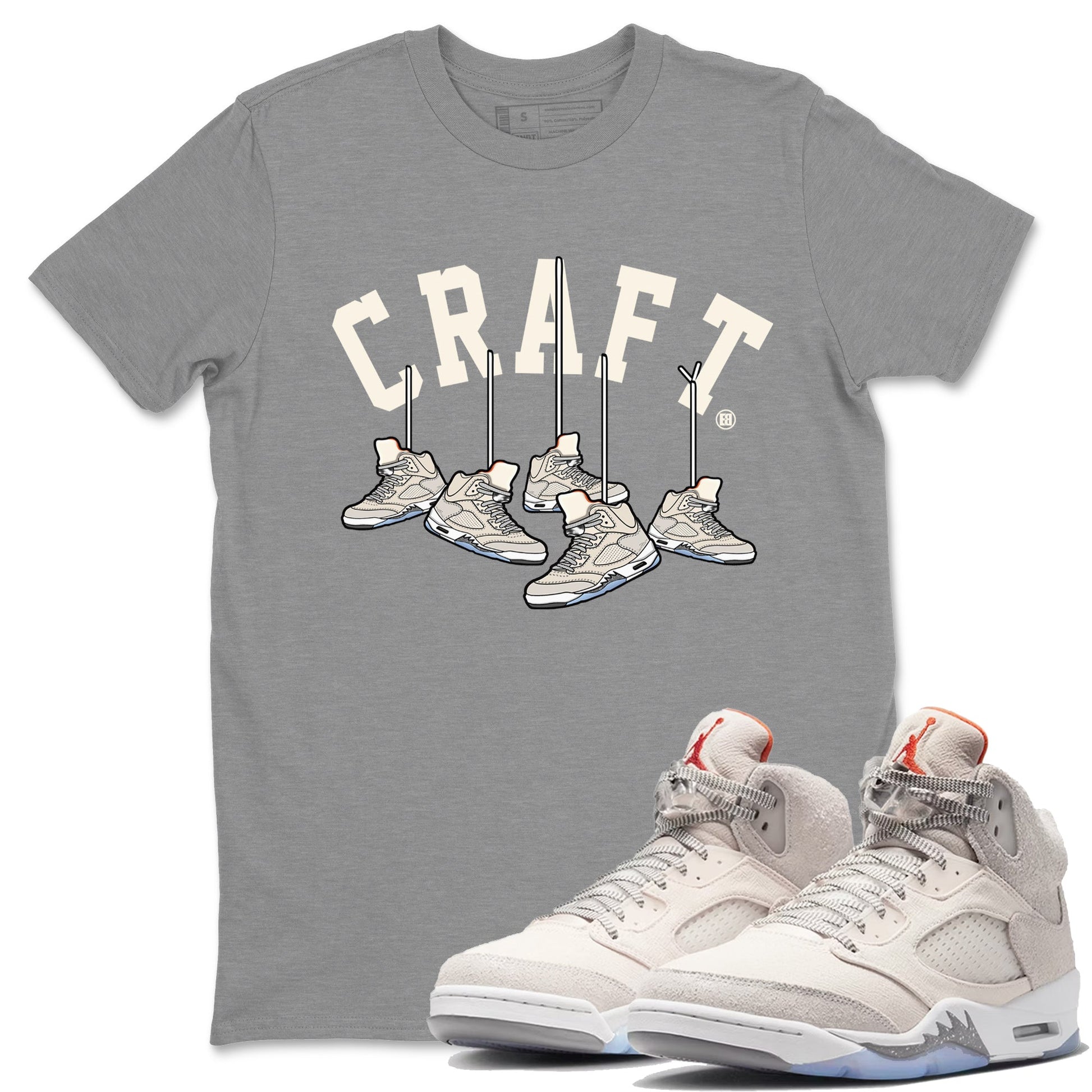 Air Jordan 5 Craft Sneaker Match Tees Hanging Sneakers Sneaker Tees 5s Craft Shirt Unisex Shirts Heather Grey 1