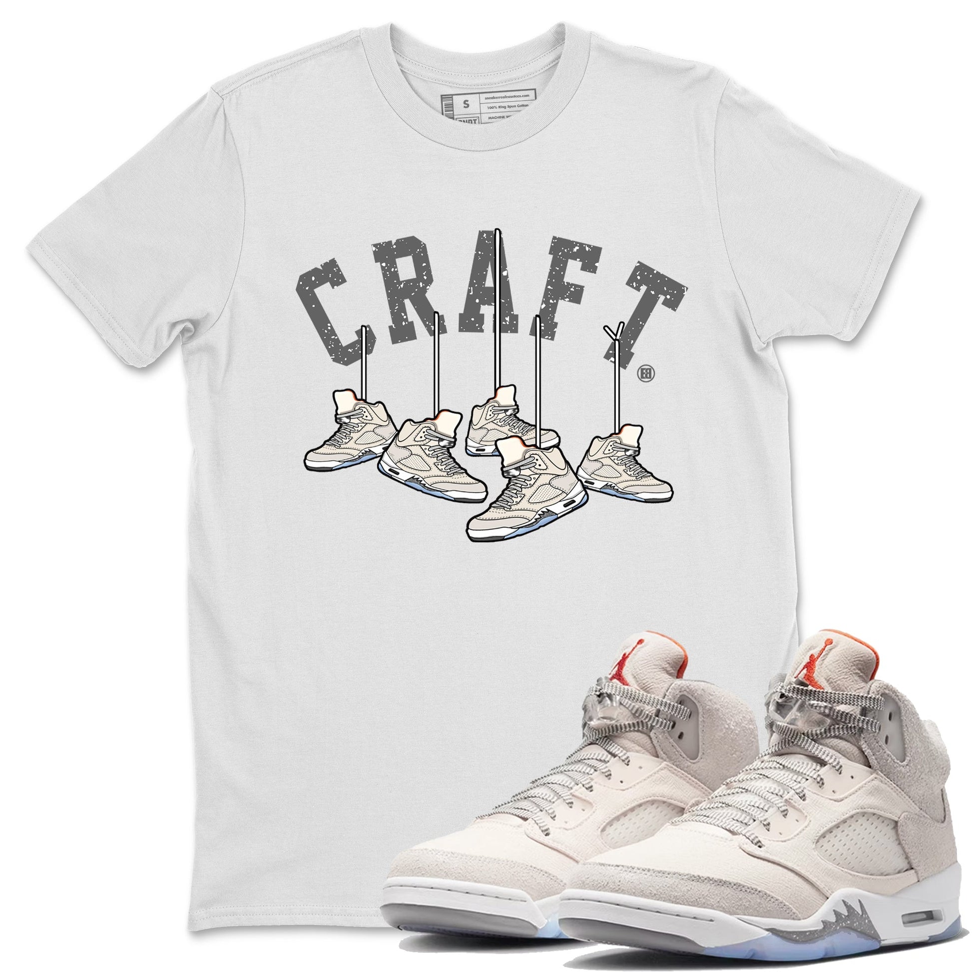 Air Jordan 5 Craft Sneaker Match Tees Hanging Sneakers Sneaker Tees 5s Craft Shirt Unisex Shirts White 1