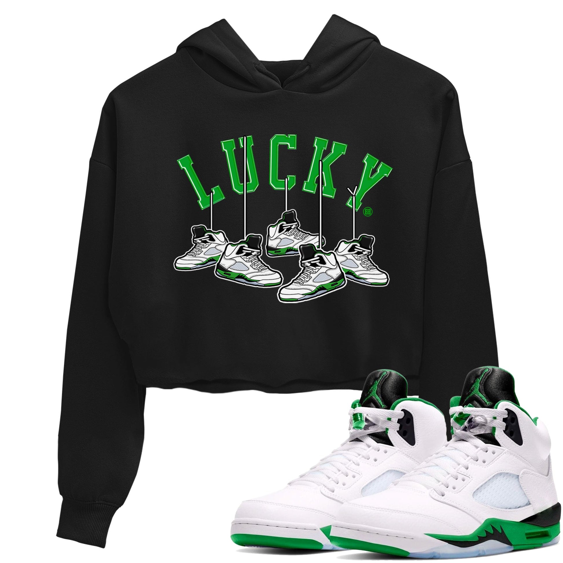 AJ5 Retro Lucky Green shirt to match jordans Hanging Sneakers sneaker tees Air Jordan 5 Retro Lucky Green SNRT Sneaker Tees Casual Crew Neck T-Shirt Black 1 Crop T-Shirt