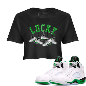 AJ5 Retro Lucky Green shirt to match jordans Hanging Sneakers sneaker tees Air Jordan 5 Retro Lucky Green SNRT Sneaker Tees Casual Crew Neck T-Shirt Black 1 Crop T-Shirt