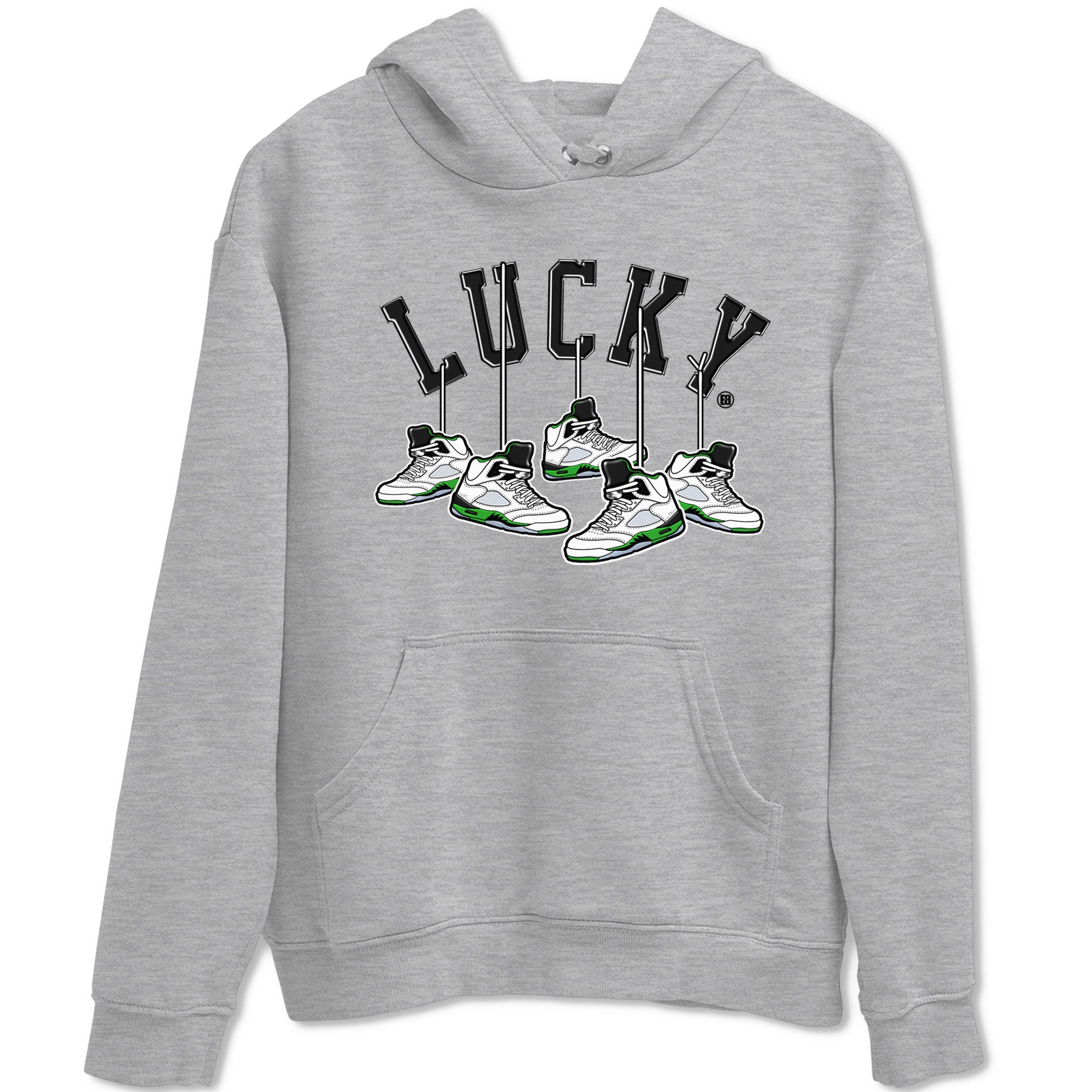 AJ5 Retro Lucky Green shirt to match jordans Hanging Sneakers sneaker tees Air Jordan 5 Retro Lucky Green SNRT Sneaker Tees Casual Crew Neck T-Shirt Unisex Heather Grey 2 T-Shirt