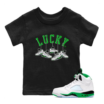 AJ5 Retro Lucky Green shirt to match jordans Hanging Sneakers sneaker tees Air Jordan 5 Retro Lucky Green SNRT Sneaker Tees Casual Crew Neck T-Shirt Baby Toddler Black 1 T-Shirt