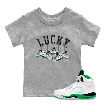 AJ5 Retro Lucky Green shirt to match jordans Hanging Sneakers sneaker tees Air Jordan 5 Retro Lucky Green SNRT Sneaker Tees Casual Crew Neck T-Shirt Baby Toddler Heather Grey 1 T-Shirt