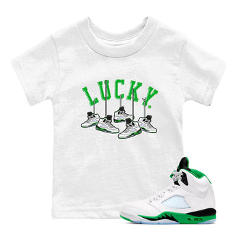AJ5 Retro Lucky Green shirt to match jordans Hanging Sneakers sneaker tees Air Jordan 5 Retro Lucky Green SNRT Sneaker Tees Casual Crew Neck T-Shirt Baby Toddler White 1 T-Shirt