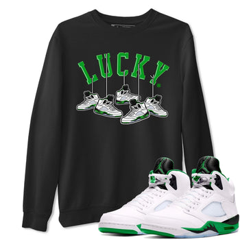 AJ5 Retro Lucky Green shirt to match jordans Hanging Sneakers sneaker tees Air Jordan 5 Retro Lucky Green SNRT Sneaker Tees Casual Crew Neck T-Shirt Unisex Black 1 T-Shirt