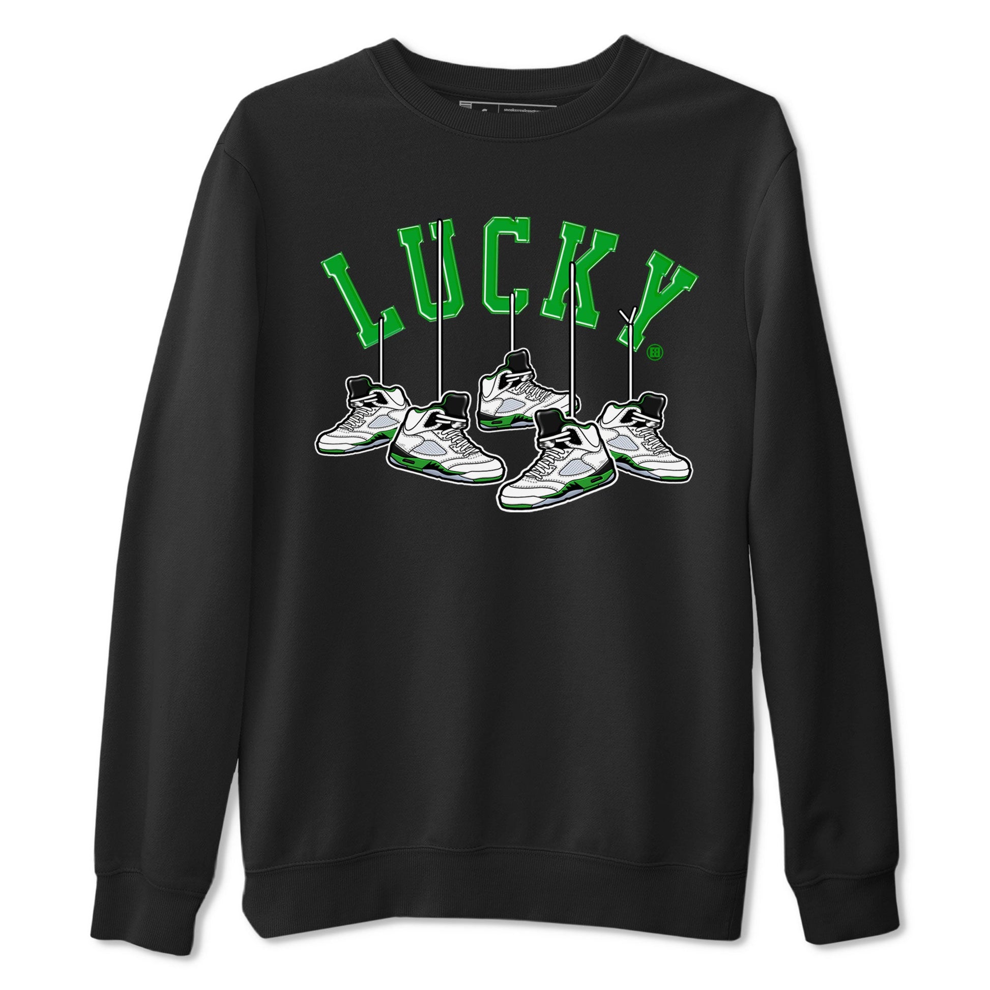 AJ5 Retro Lucky Green shirt to match jordans Hanging Sneakers sneaker tees Air Jordan 5 Retro Lucky Green SNRT Sneaker Tees Casual Crew Neck T-Shirt Unisex Black 2 T-Shirt