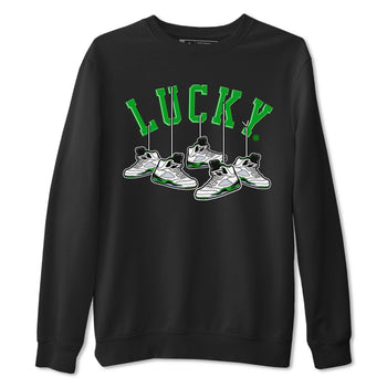 AJ5 Retro Lucky Green shirt to match jordans Hanging Sneakers sneaker tees Air Jordan 5 Retro Lucky Green SNRT Sneaker Tees Casual Crew Neck T-Shirt Unisex Black 2 T-Shirt