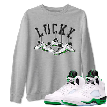 AJ5 Retro Lucky Green shirt to match jordans Hanging Sneakers sneaker tees Air Jordan 5 Retro Lucky Green SNRT Sneaker Tees Casual Crew Neck T-Shirt Unisex Heather Grey 1 T-Shirt