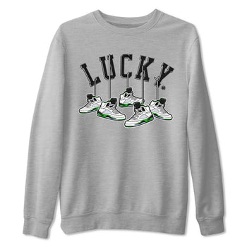 AJ5 Retro Lucky Green shirt to match jordans Hanging Sneakers sneaker tees Air Jordan 5 Retro Lucky Green SNRT Sneaker Tees Casual Crew Neck T-Shirt Unisex Heather Grey 2 T-Shirt