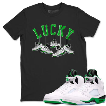AJ5 Retro Lucky Green shirt to match jordans Hanging Sneakers sneaker tees Air Jordan 5 Retro Lucky Green SNRT Sneaker Tees Casual Crew Neck T-Shirt Unisex Black 1 T-Shirt