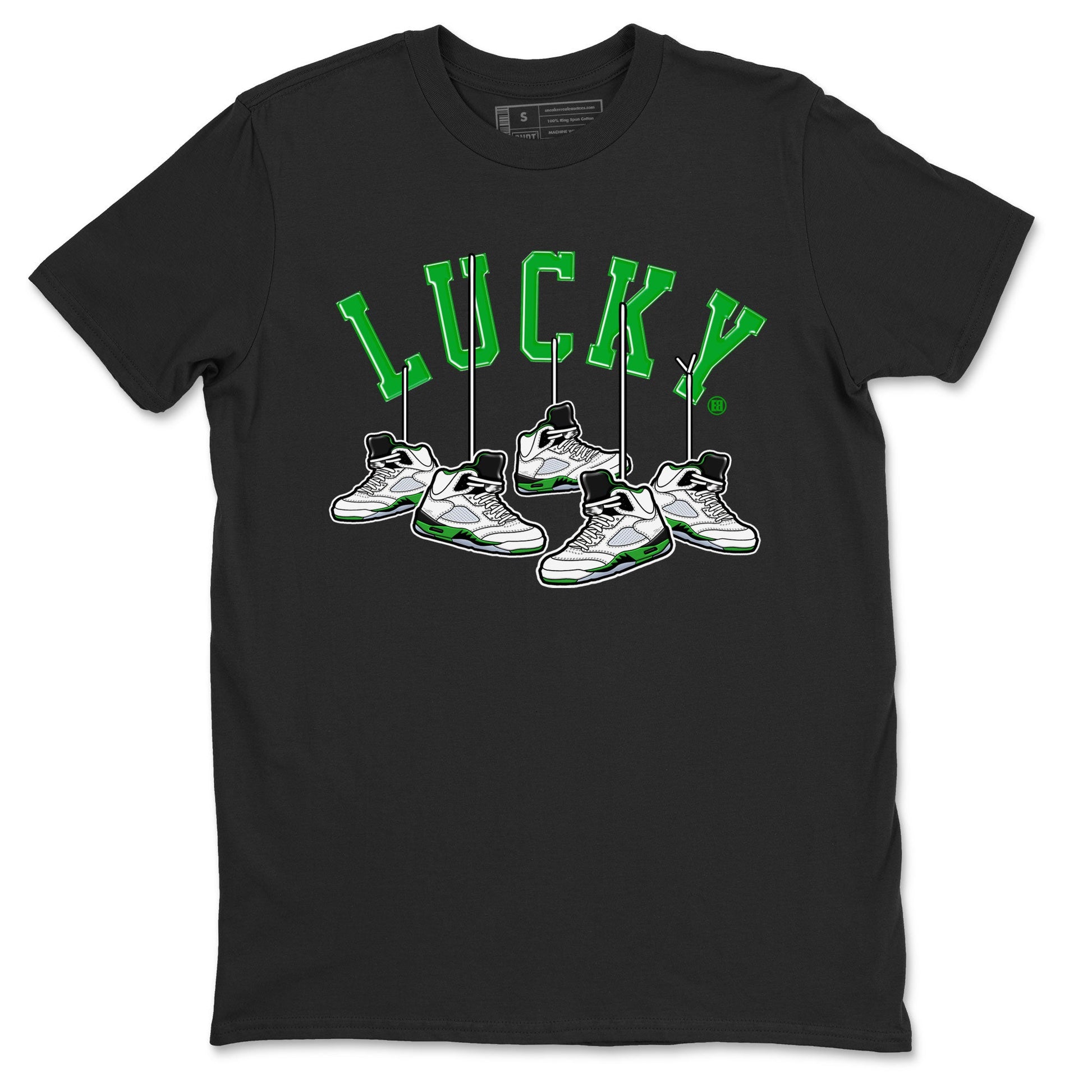 AJ5 Retro Lucky Green shirt to match jordans Hanging Sneakers sneaker tees Air Jordan 5 Retro Lucky Green SNRT Sneaker Tees Casual Crew Neck T-Shirt Unisex Black 2 T-Shirt