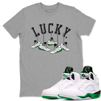 AJ5 Retro Lucky Green shirt to match jordans Hanging Sneakers sneaker tees Air Jordan 5 Retro Lucky Green SNRT Sneaker Tees Casual Crew Neck T-Shirt Unisex Heather Grey 1 T-Shirt