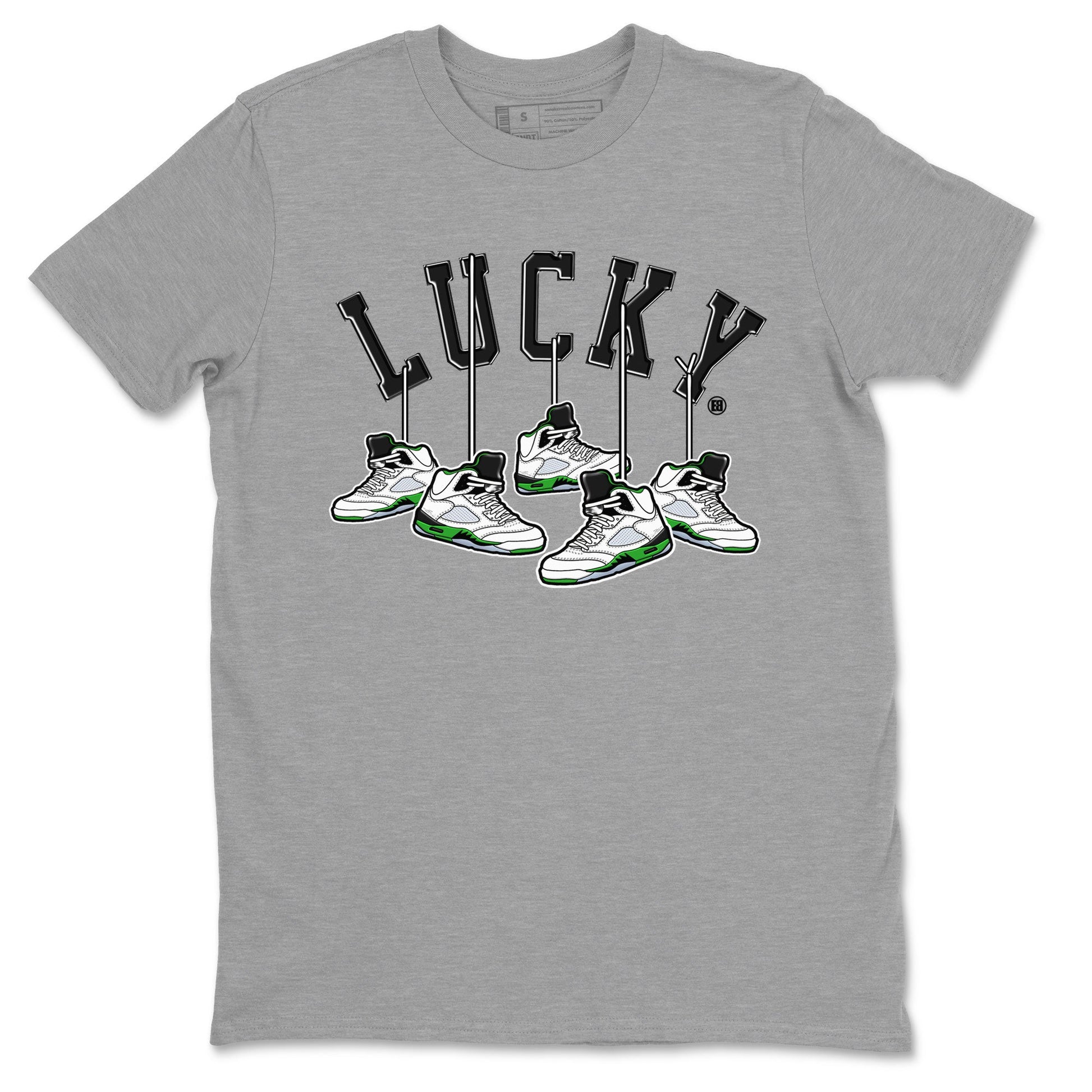 AJ5 Retro Lucky Green shirt to match jordans Hanging Sneakers sneaker tees Air Jordan 5 Retro Lucky Green SNRT Sneaker Tees Casual Crew Neck T-Shirt Unisex Heather Grey 2 T-Shirt