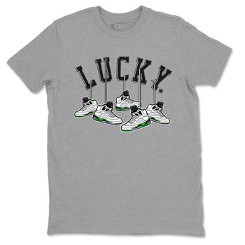 AJ5 Retro Lucky Green shirt to match jordans Hanging Sneakers sneaker tees Air Jordan 5 Retro Lucky Green SNRT Sneaker Tees Casual Crew Neck T-Shirt Unisex Heather Grey 2 T-Shirt