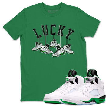 AJ5 Retro Lucky Green shirt to match jordans Hanging Sneakers sneaker tees Air Jordan 5 Retro Lucky Green SNRT Sneaker Tees Casual Crew Neck T-Shirt Unisex Kelly Green 1 T-Shirt