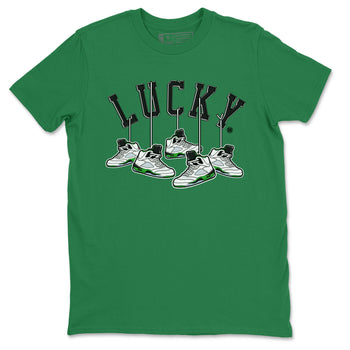AJ5 Retro Lucky Green shirt to match jordans Hanging Sneakers sneaker tees Air Jordan 5 Retro Lucky Green SNRT Sneaker Tees Casual Crew Neck T-Shirt Unisex Kelly Green 2 T-Shirt