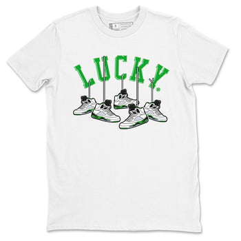 AJ5 Retro Lucky Green shirt to match jordans Hanging Sneakers sneaker tees Air Jordan 5 Retro Lucky Green SNRT Sneaker Tees Casual Crew Neck T-Shirt Unisex White 2 T-Shirt