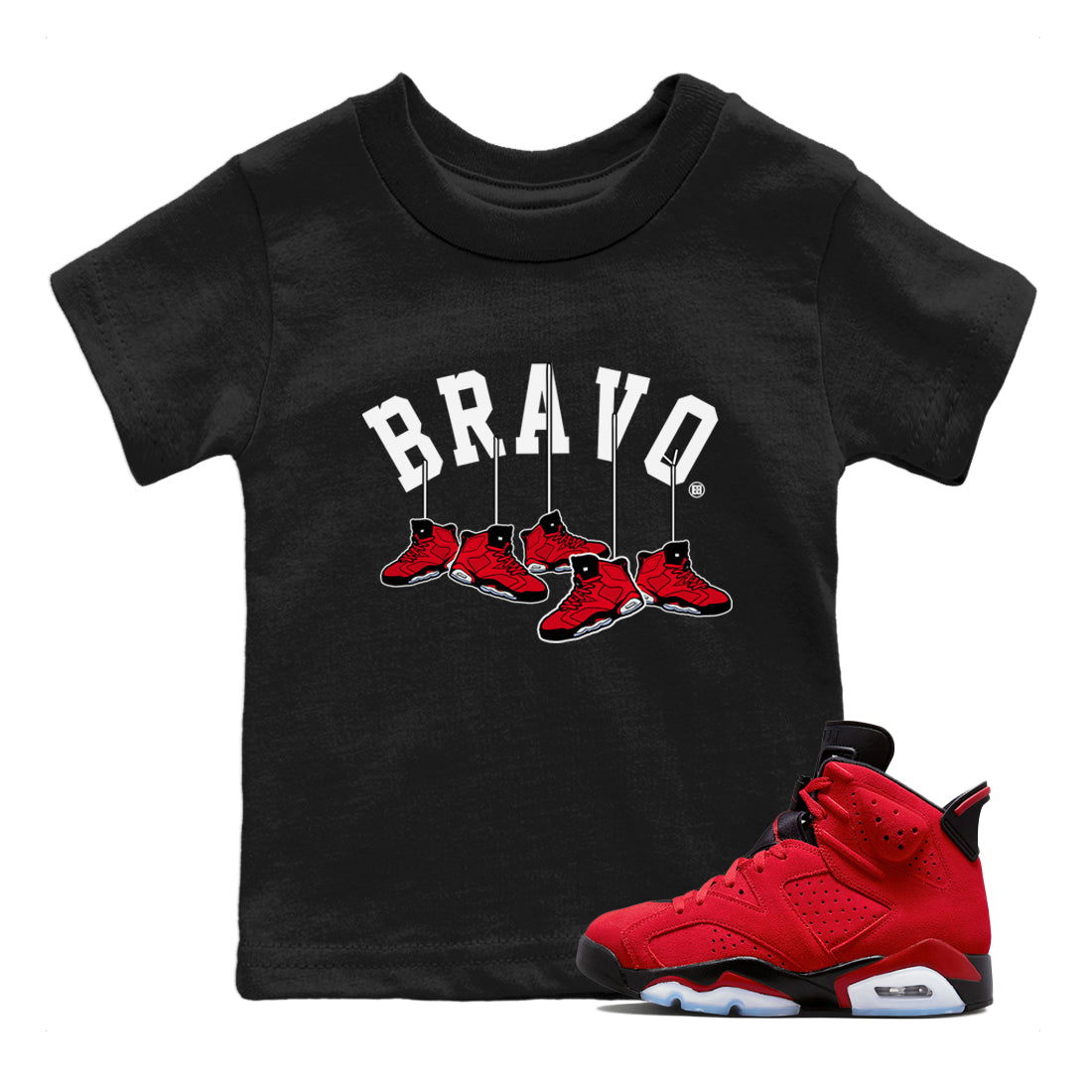 Air Jordan 6 Toro Bravo Sneaker Match Tees Hanging Sneakers t shirt Air Jordan 6 Toro Bravo Sneaker T-Shirt Kids Shirts Black 1