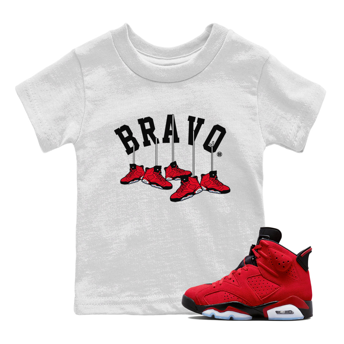 Air Jordan 6 Toro Bravo Sneaker Match Tees Hanging Sneakers t shirt Air Jordan 6 Toro Bravo Sneaker T-Shirt Kids Shirts White 1