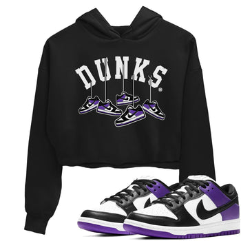 Nike SB Dunk Low Court Purple Shirt To Match Jordans Hanging Sneakers Streetwear Fashion Dunk Low Court Purple SNRT Sneaker Release Tees Black 1 Women's Crop Tee
