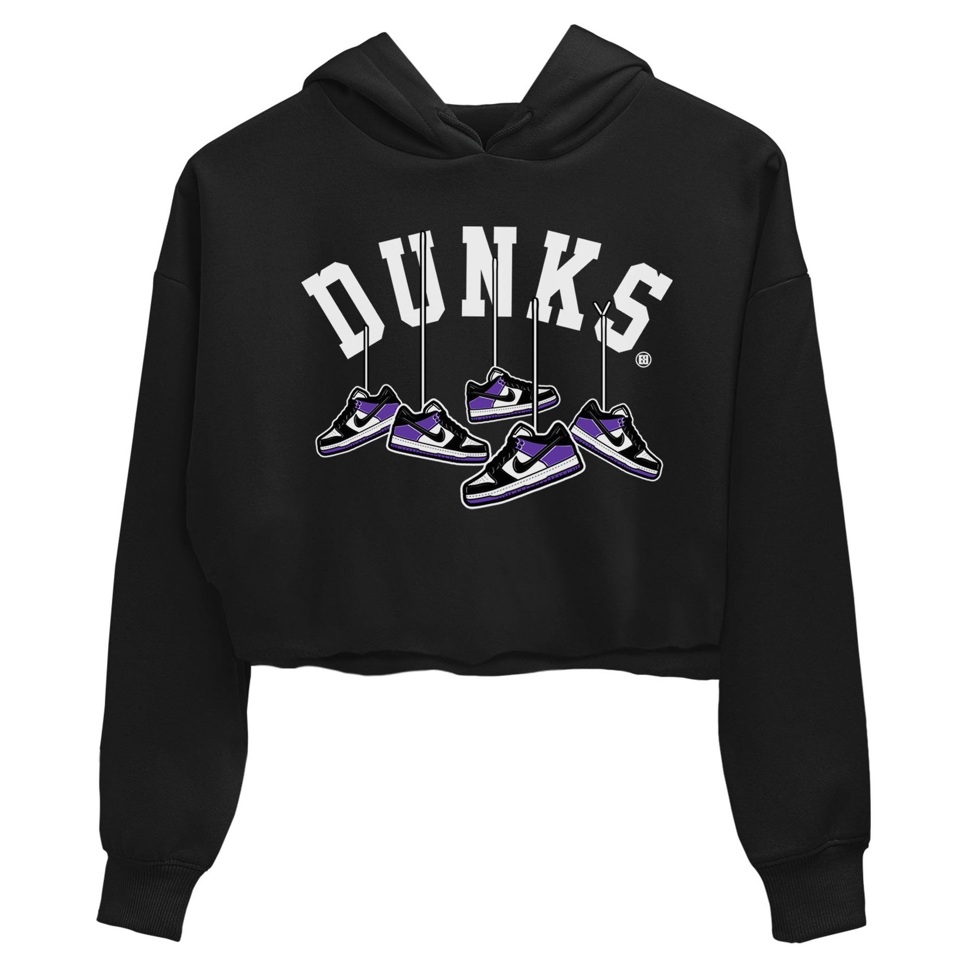 Nike SB Dunk Low Court Purple Shirt To Match Jordans Hanging Sneakers Streetwear Fashion Dunk Low Court Purple SNRT Sneaker Release Tees Black 2 Women's Crop Tee