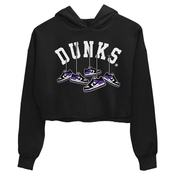 Nike SB Dunk Low Court Purple Shirt To Match Jordans Hanging Sneakers Streetwear Fashion Dunk Low Court Purple SNRT Sneaker Release Tees Black 2 Women's Crop Tee