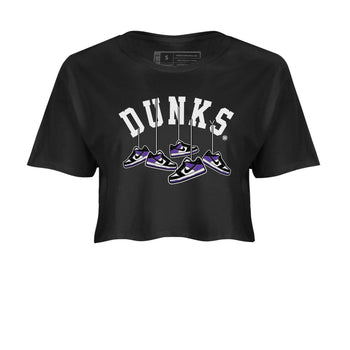 Nike SB Dunk Low Court Purple Shirt To Match Jordans Hanging Sneakers Streetwear Fashion Dunk Low Court Purple SNRT Sneaker Release Tees Black 2 Women's Crop Tee