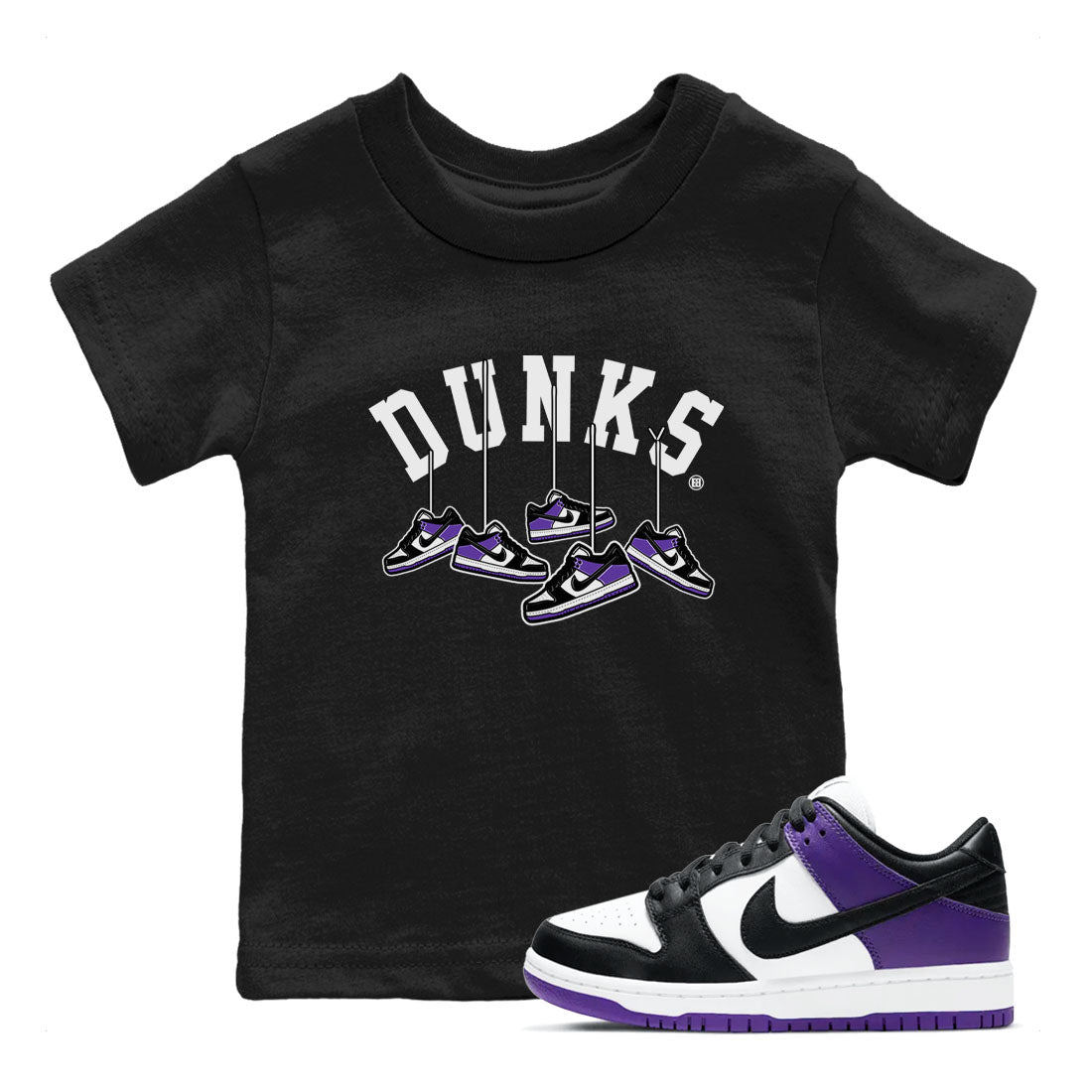 Nike SB Dunk Low Court Purple Shirt To Match Jordans Hanging Sneakers Streetwear Fashion Dunk Low Court Purple SNRT sneaker release tees baby toddler Black 1 cotton Shirt
