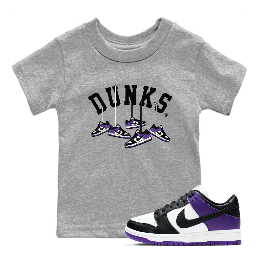 Nike SB Dunk Low Court Purple Shirt To Match Jordans Hanging Sneakers Streetwear Fashion Dunk Low Court Purple SNRT sneaker release tees baby toddler Heather Grey 1 cotton Shirt