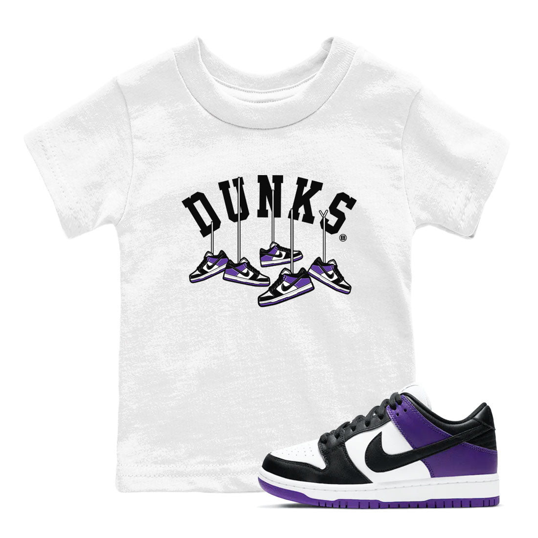 Nike SB Dunk Low Court Purple Shirt To Match Jordans Hanging Sneakers Streetwear Fashion Dunk Low Court Purple SNRT sneaker release tees baby toddler White 1 cotton Shirt