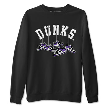 Nike SB Dunk Low Court Purple Shirt To Match Jordans Hanging Sneakers Streetwear Fashion Dunk Low Court Purple SNRT Sneaker Release Tees unisex cotton Black 2 crew neck shirt